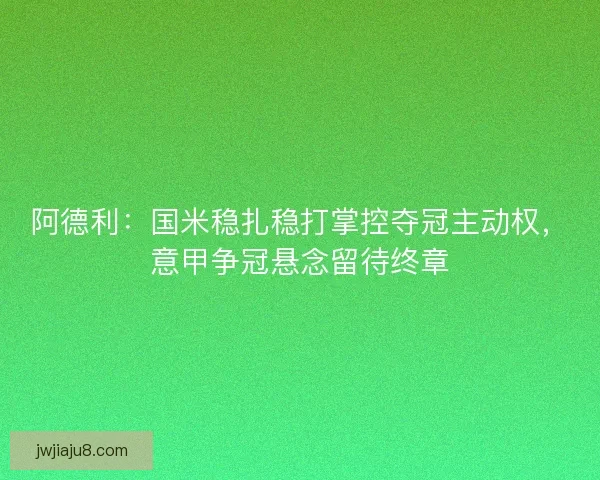 阿德利：国米稳扎稳打掌控夺冠主动权，意甲争冠悬念留待终章